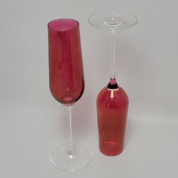Ruby Red Luster Crystal Champagne Toasting Flutes 9 1/2 Inches - Picture 8 of 8